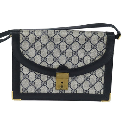 Gucci GUCCI GG Supreme Shoulder Bag PVC Navy Gold Authentic BA7379