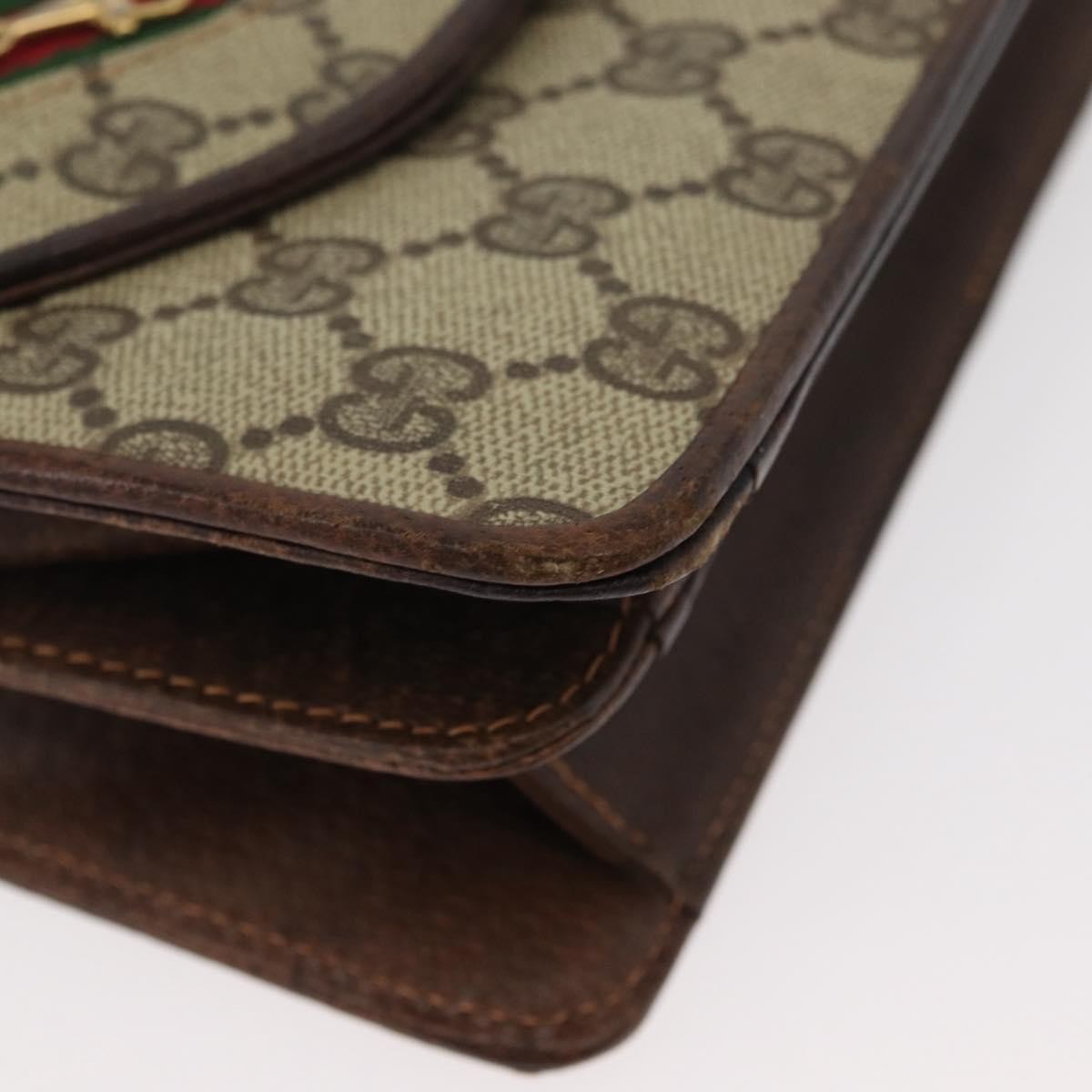 Gucci GUCCI GG Supreme Web Sherry Line Shoulder Bag PVC Leather Beige Gold Authentic 100377