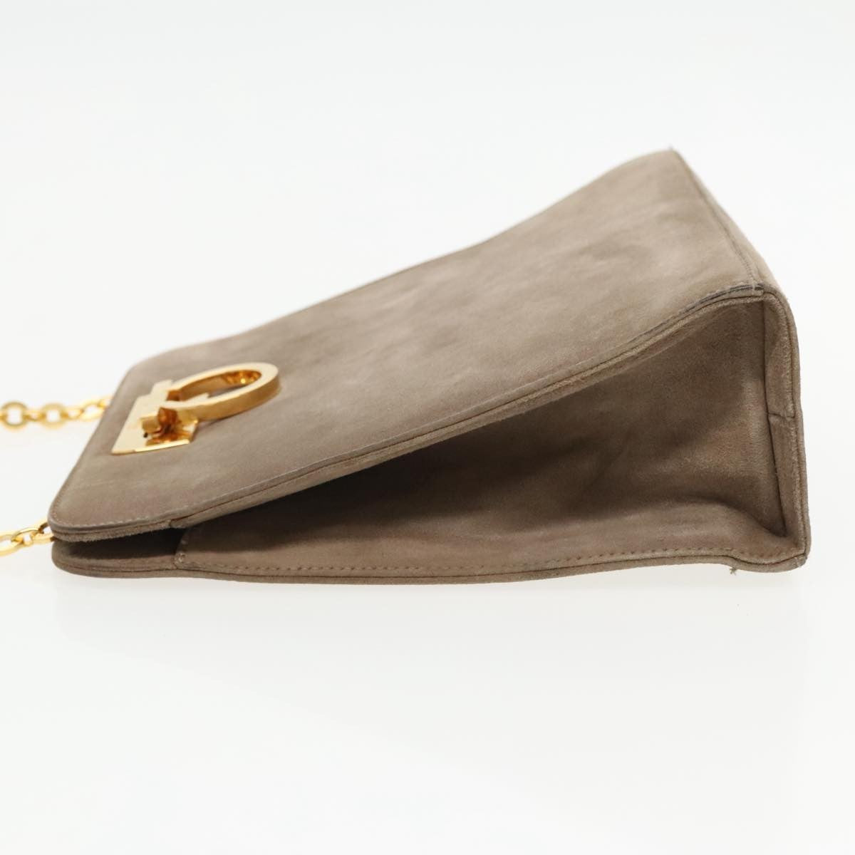 Salvatore Ferragamo Salvatore Ferragamo Gancini Chain Shoulder Bag Suede Gray Gold Authentic 96186