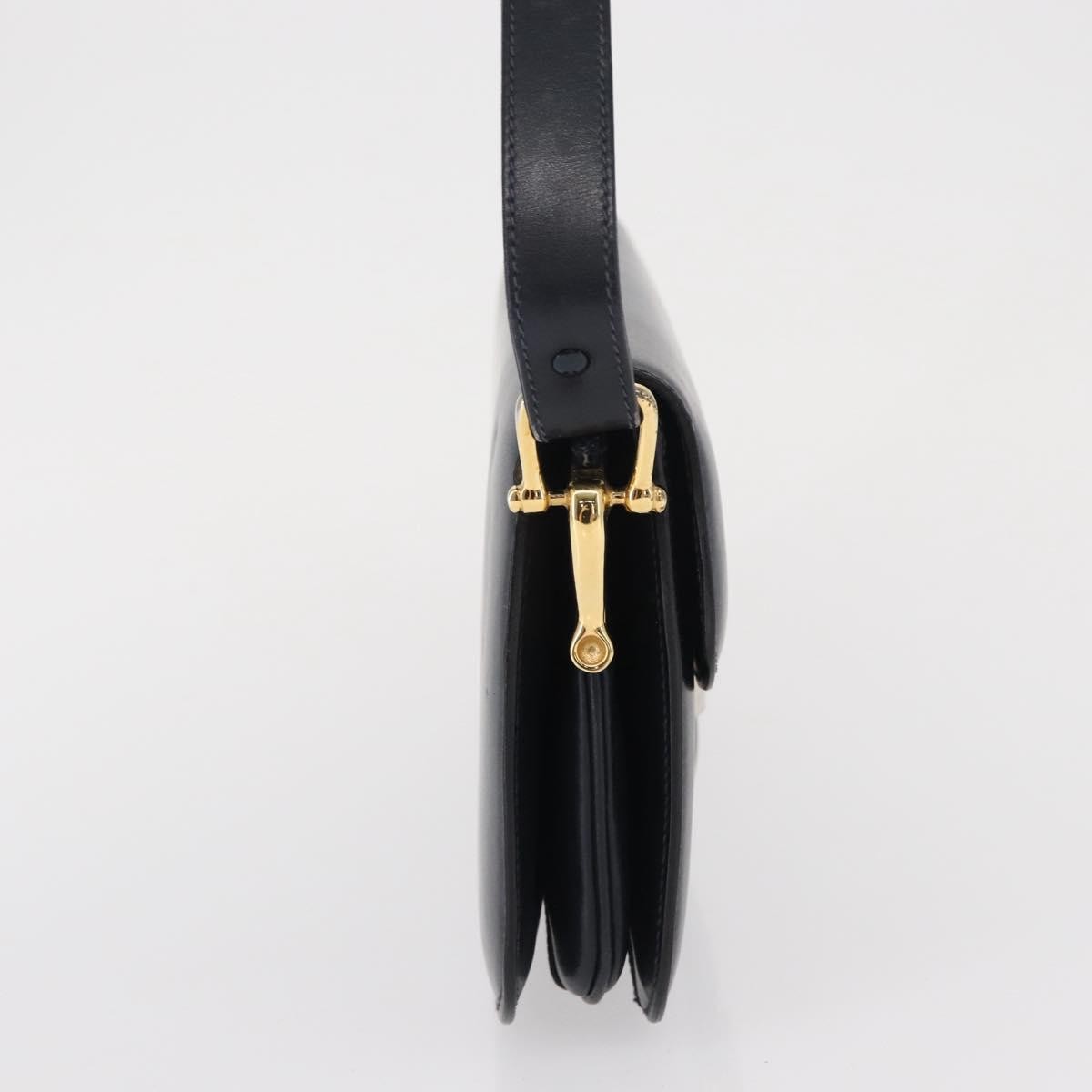 Celine CELINE Horse Carriage Shoulder Bag Leather Navy Gold Authentic 162409