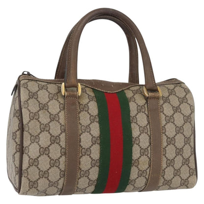 Gucci GUCCI GG Supreme Web Sherry Line Boston Bag PVC Beige Gold 40 02 006 Authentic BAZ556