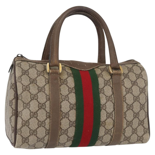 Gucci GUCCI GG Supreme Web Sherry Line Boston Bag PVC Beige Gold 40 02 006 Authentic BAZ556