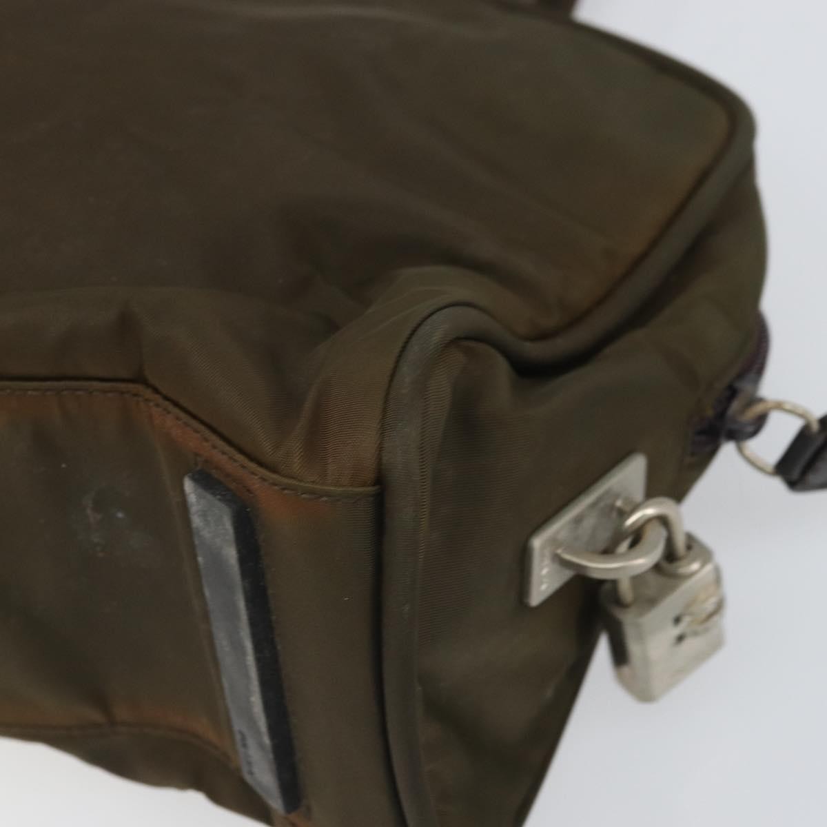 Prada PRADA Hand Bag Nylon Khaki Silver Authentic BA10374