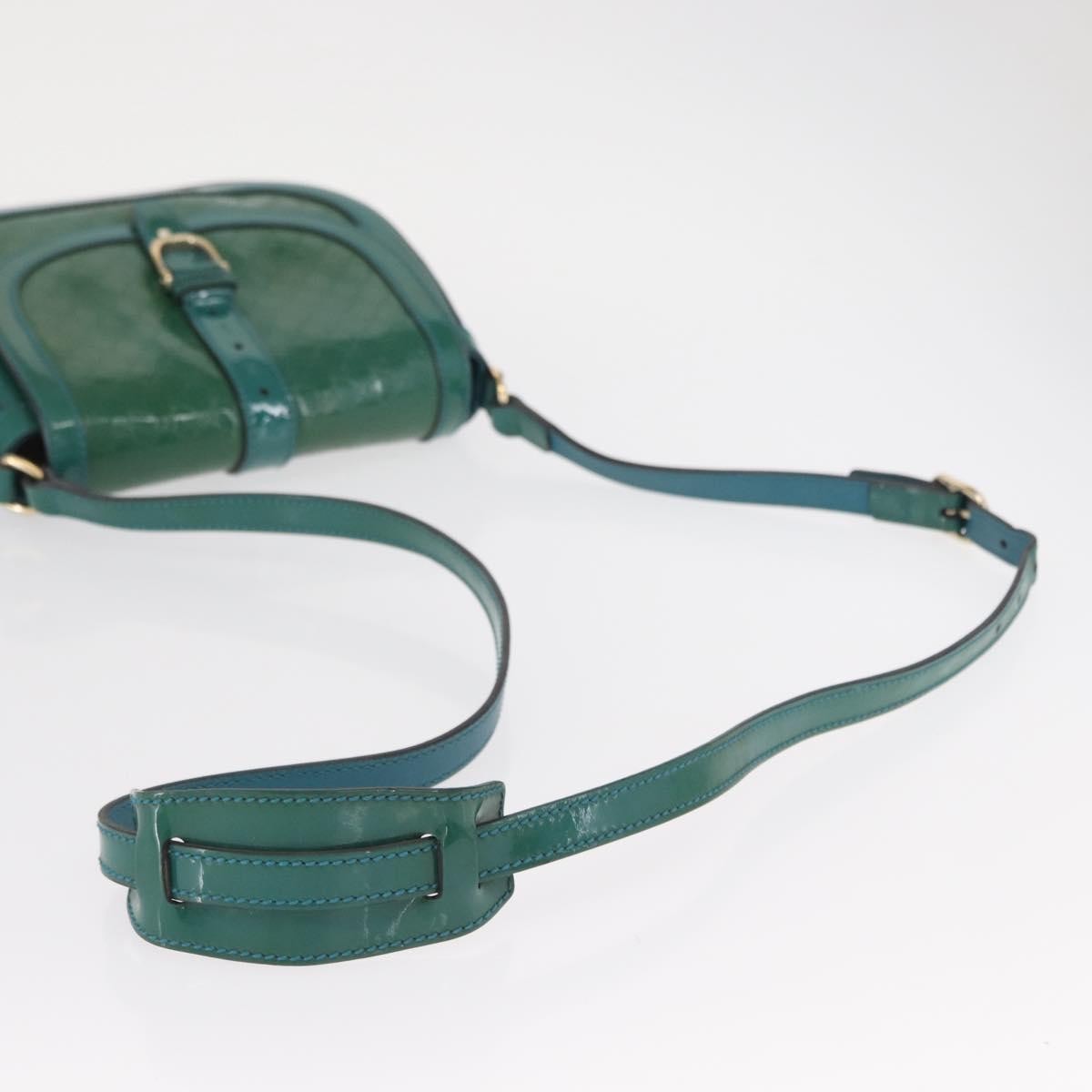 Gucci GUCCI Micro GG Canvas Shoulder Bag Enamel Outlet Turquoise Blue Gold Authentic ka641