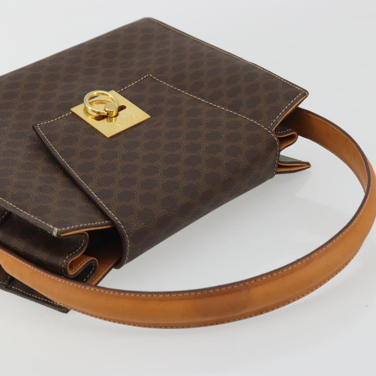 Celine CELINE Macadam Canvas Hand Bag PVC Leather Brown Gold Authentic YKZ1290