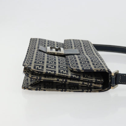 Fendi FENDI Zucchino Canvas Shoulder Bag Navy Silver Authentic 182201V