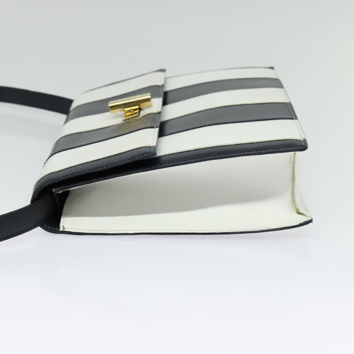 Celine CELINE Shoulder Bag Leather White Navy gold Authentic 127598