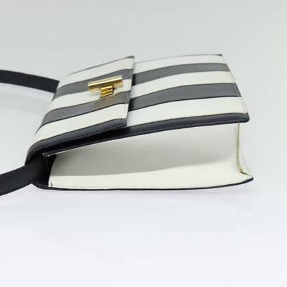 Celine CELINE Shoulder Bag Leather White Navy gold Authentic 127598