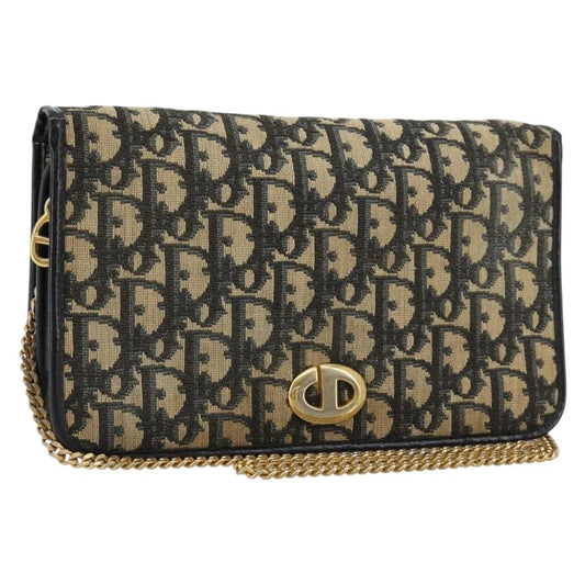 Dior Christian Dior Trotter Canvas Chain Shoulder Bag Navy Gold Authentic fm5340