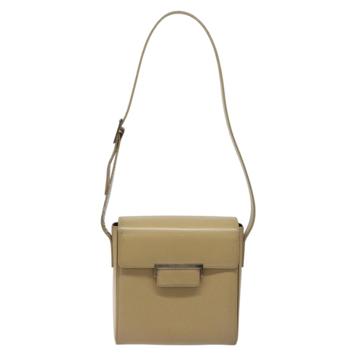 Saint Laurent SAINT LAURENT Shoulder Bag Leather Beige Silver Authentic bs23487
