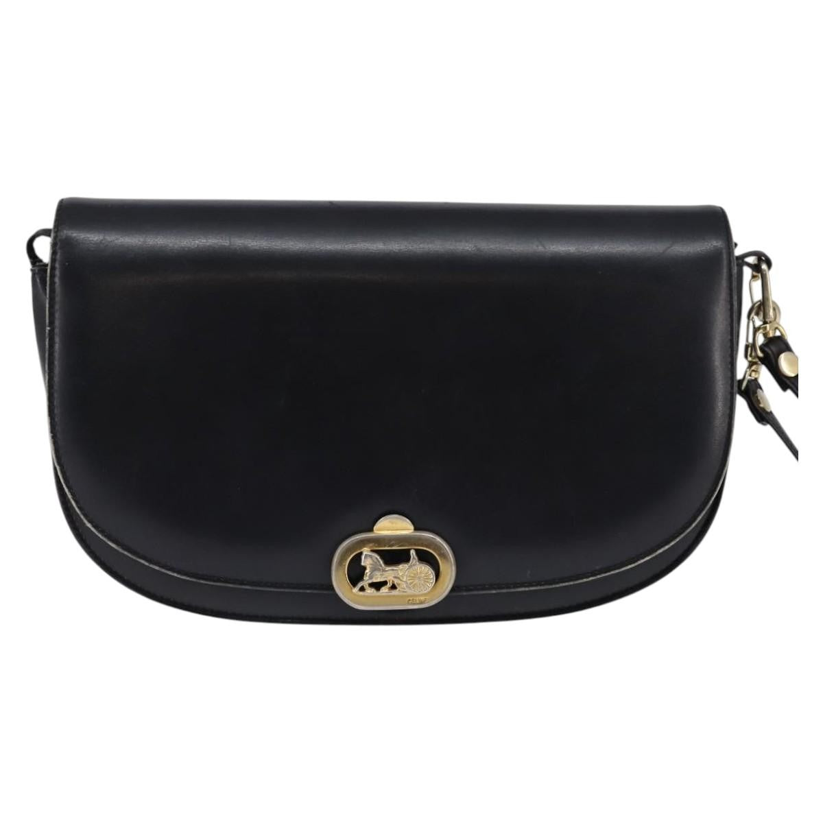 Celine CELINE Horse Carriage Shoulder Bag Leather Navy Gold Authentic BA6372