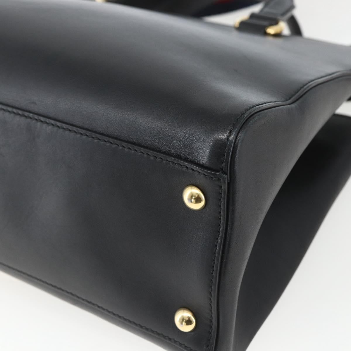 Gucci GUCCI Web Sherry Line Silvi Tote Bag Leather 2way Black Gold 453790 Authentic ki6344