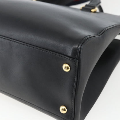 Gucci GUCCI Web Sherry Line Silvi Tote Bag Leather 2way Black Gold 453790 Authentic ki6344
