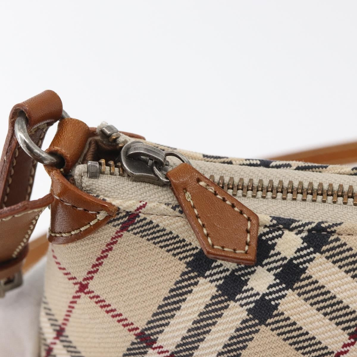Burberry BURBERRY Nova Check Blue Label Shoulder Bag Canvas Beige Silver Authentic 179380A
