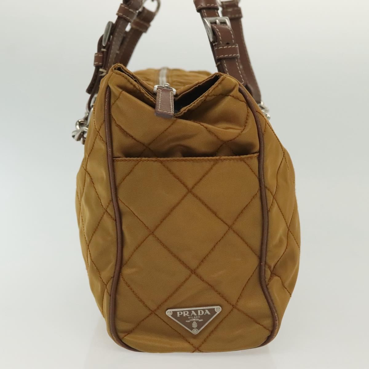 Prada PRADA Chain Shoulder Bag Nylon Beige Silver Authentic 140091