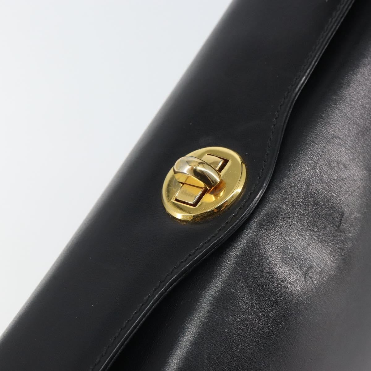 Gucci GUCCI Shoulder Bag Leather Black Gold Authentic mr1988