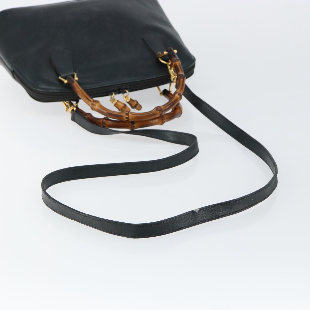 Gucci GUCCI Bamboo Hand Bag Leather 2way Navy Gold 000 2058 0290 0 Authentic 145765