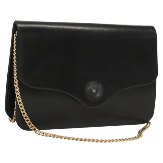 Dior Christian Dior Chain Shoulder Bag Leather Black Gold Authentic BA2045