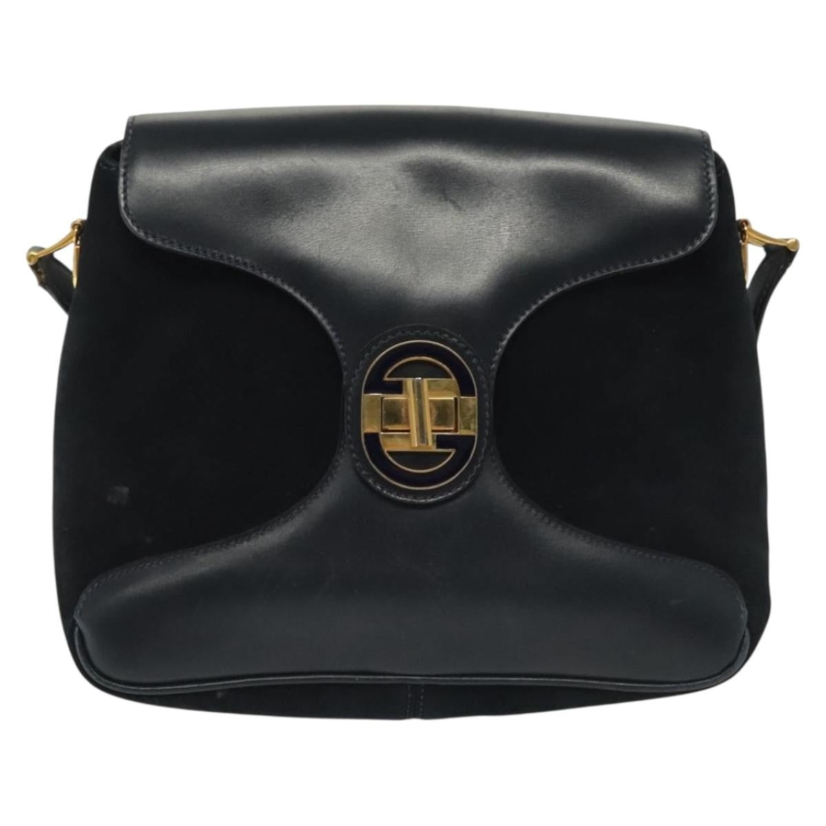 Gucci GUCCI Shoulder Bag Suede Navy Gold Authentic ep10549