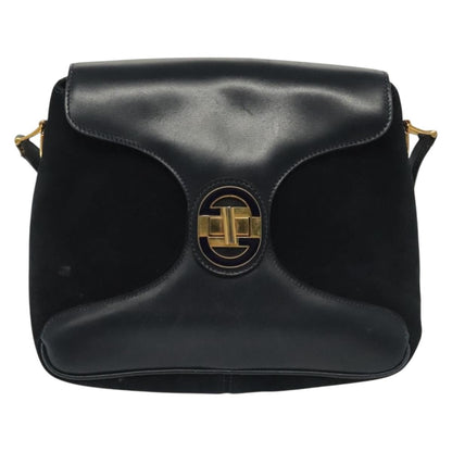 Gucci GUCCI Shoulder Bag Suede Navy Gold Authentic ep10549