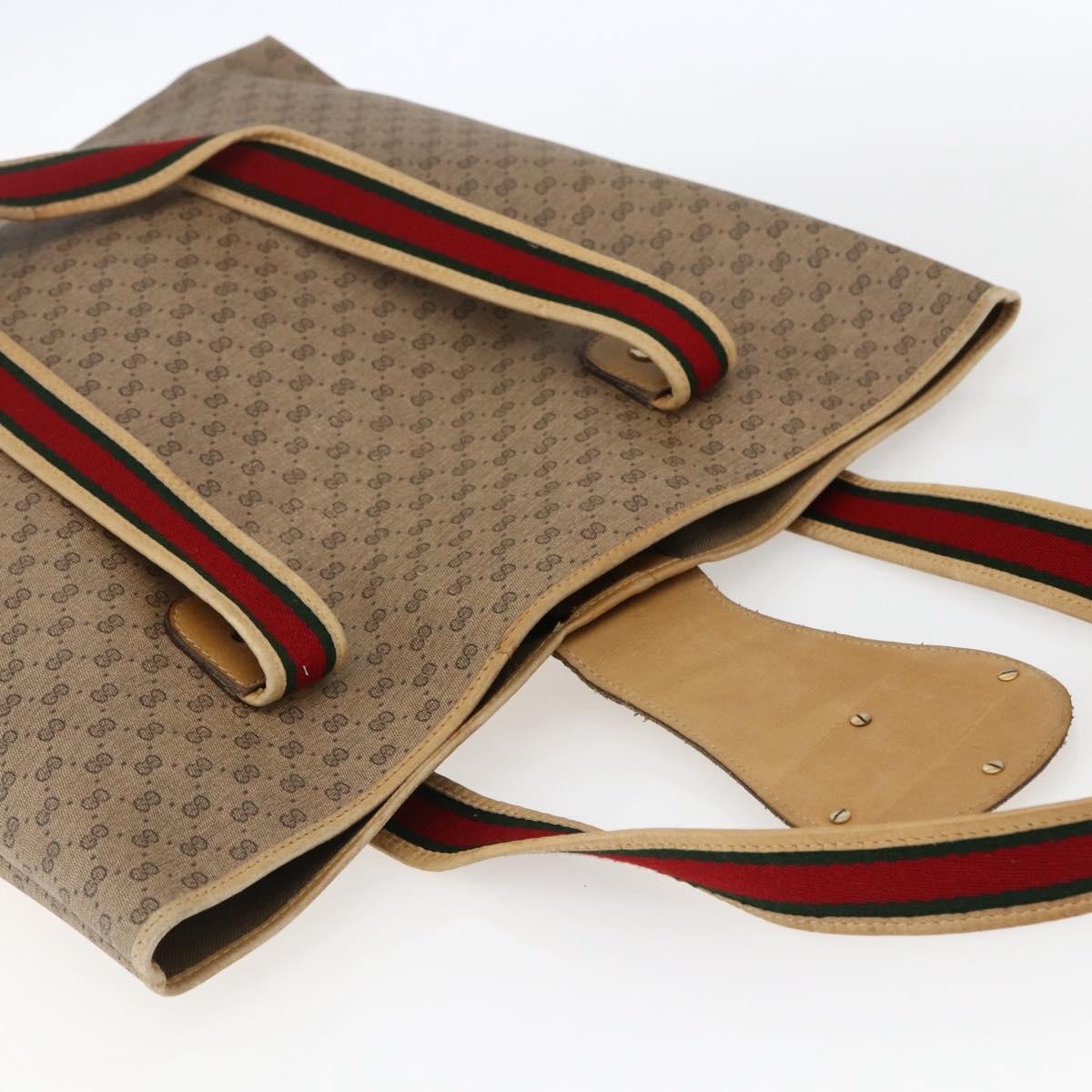 Gucci GUCCI Micro GG Supreme Web Sherry Line Tote Bag PVC Beige Gold Red Authentic ep13035