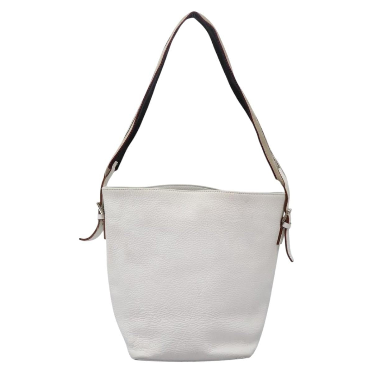 Burberry BURBERRY Shoulder Bag Leather White Silver Authentic BA2015