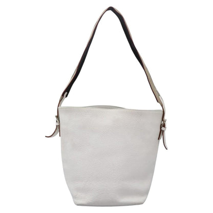 Burberry BURBERRY Shoulder Bag Leather White Silver Authentic BA2015