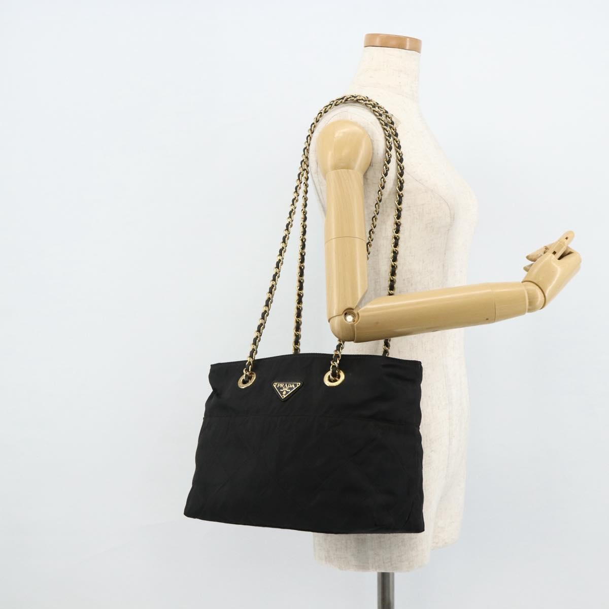 Prada PRADA Chain Tote Bag Nylon Black Gold Authentic 178129