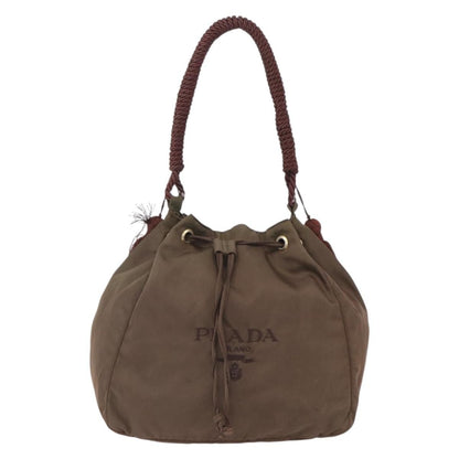 Prada PRADA Tassel Shoulder Bag Nylon Khaki Gold Authentic bs30567