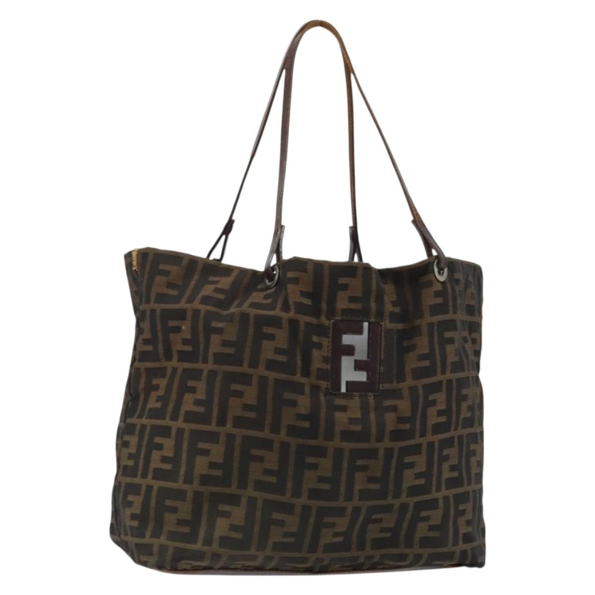 Fendi FENDI Zucca Canvas Tote Bag Brown Black Authentic 175192