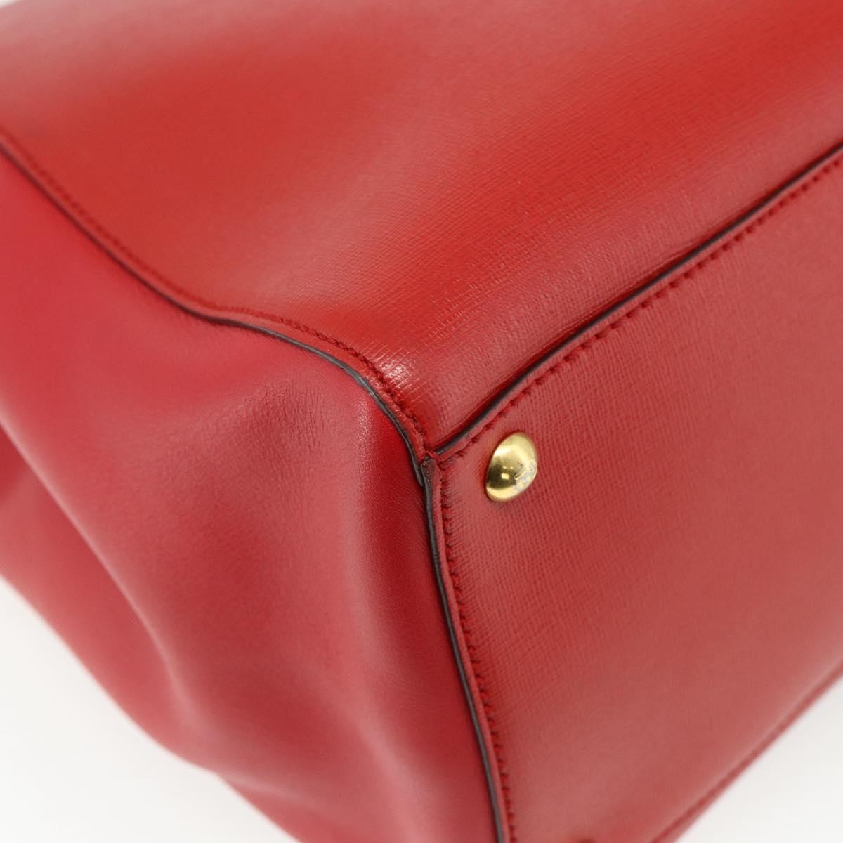 Fendi FENDI 2 JOURS Medium Hand Bag Leather 2way Red Gold Authentic 176097A