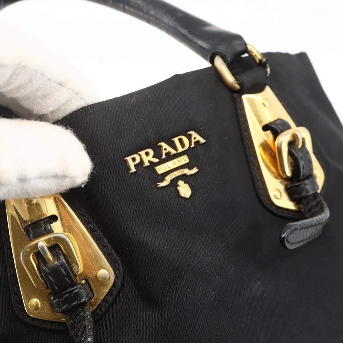 Prada PRADA Hand Bag Nylon Black Gold Authentic 175270