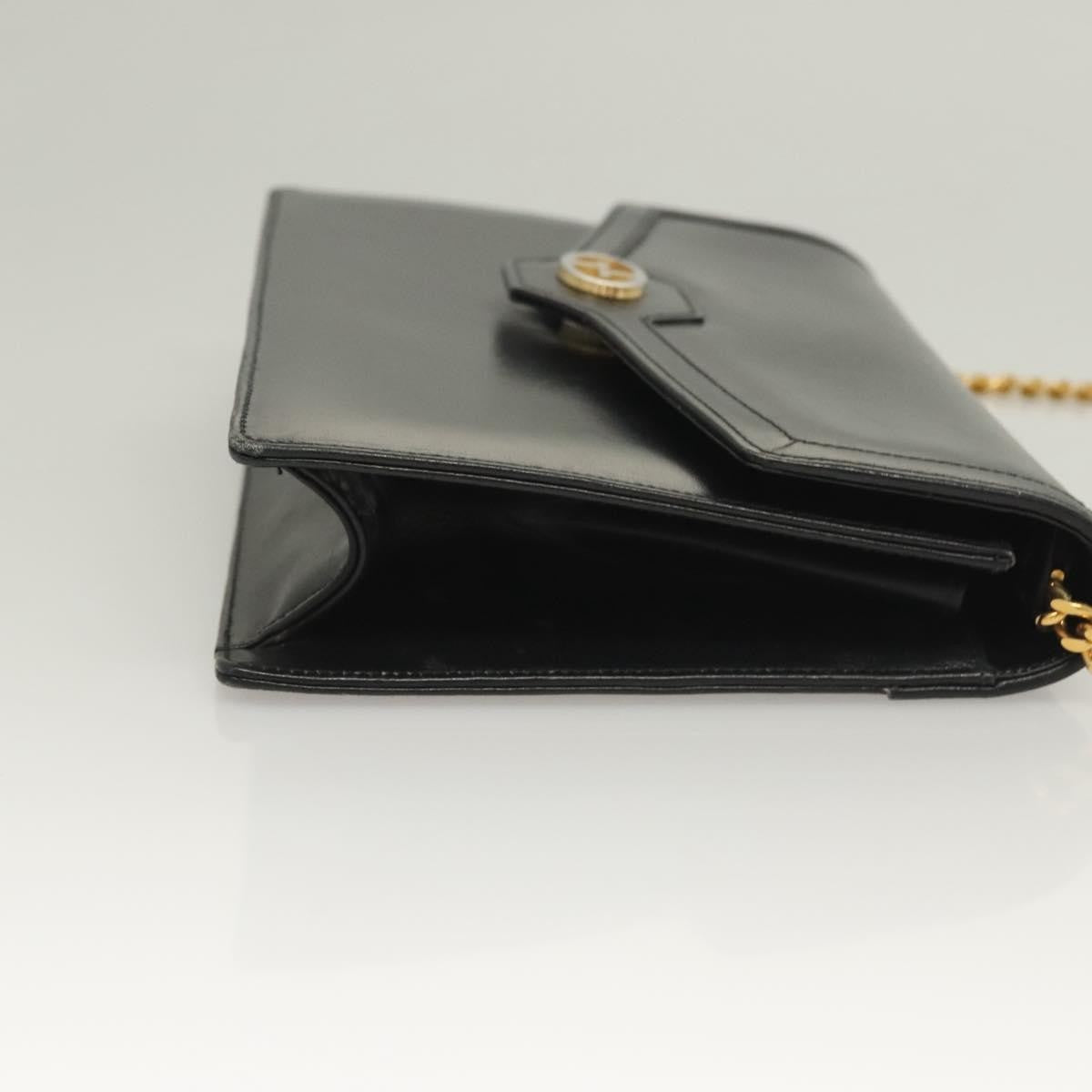 Gucci GUCCI Chain Shoulder Bag Leather Black Gold Authentic ep9431