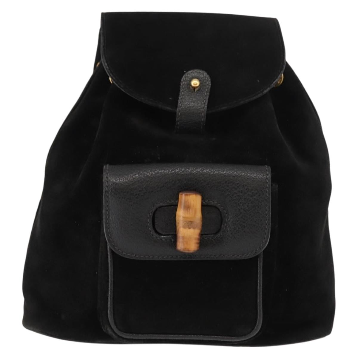 Gucci GUCCI Bamboo Backpack Suede Black Gold 003 58 0030 Authentic ep11366 Bag