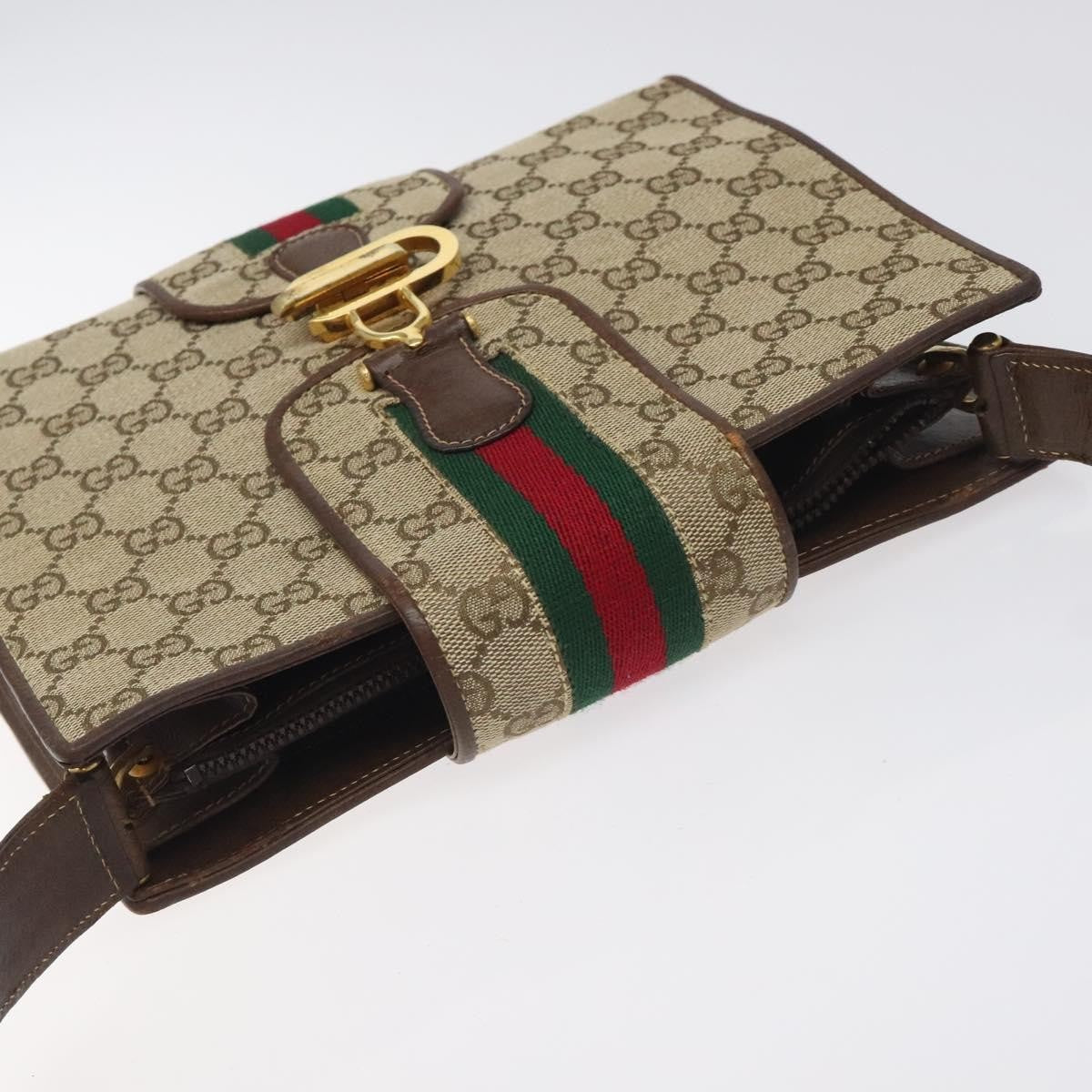 Gucci GUCCI GG Canvas Shoulder Bag Beige Gold Authentic bs27064
