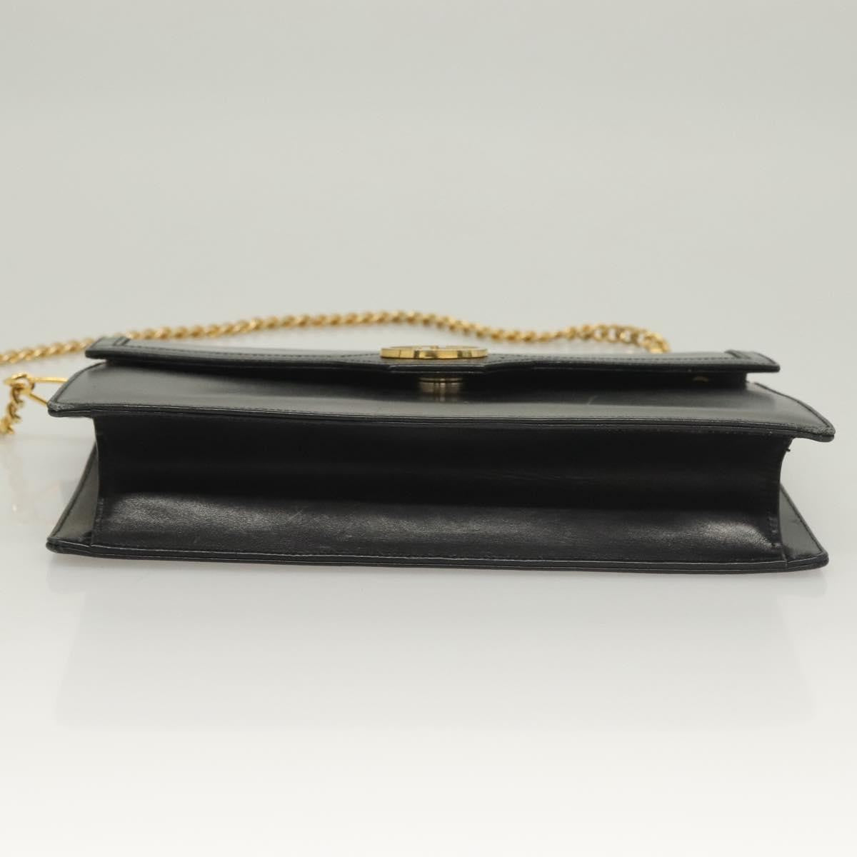 Gucci GUCCI Chain Shoulder Bag Leather Black Gold Authentic ep9431