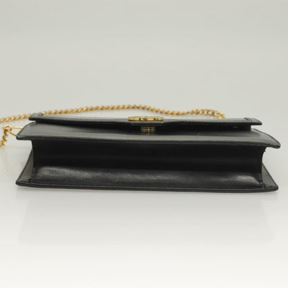 Gucci GUCCI Chain Shoulder Bag Leather Black Gold Authentic ep9431
