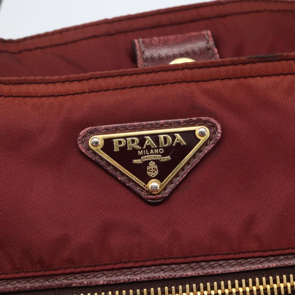 Prada PRADA Hand Bag Nylon 2way Bordeaux Gold Authentic 163074