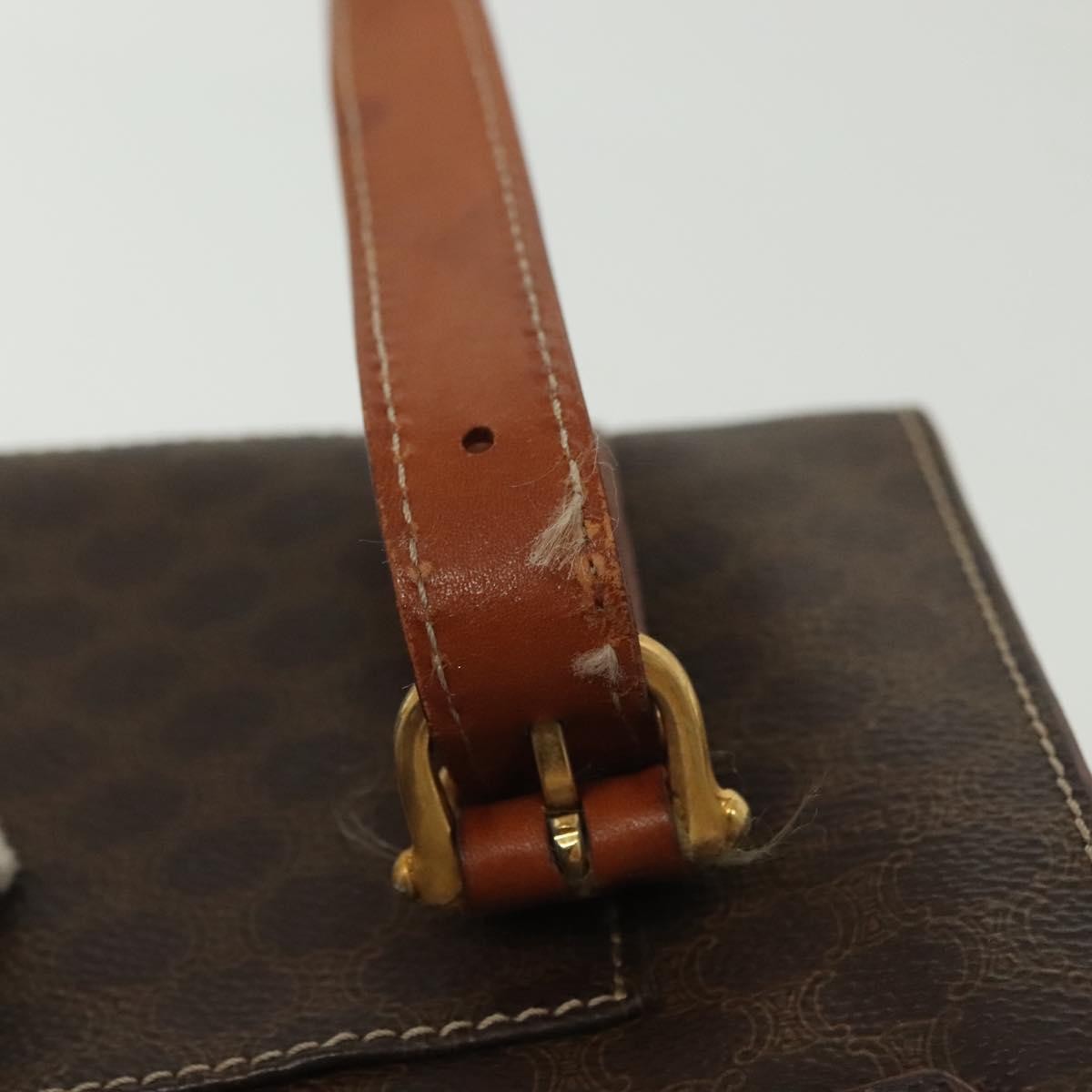 Celine CELINE Macadam Canvas Hand Bag PVC Leather Brown Gold Authentic gh739