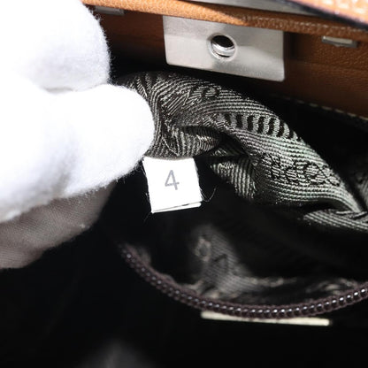Prada PRADA Hand Bag Leather Brown Silver Authentic yk19954