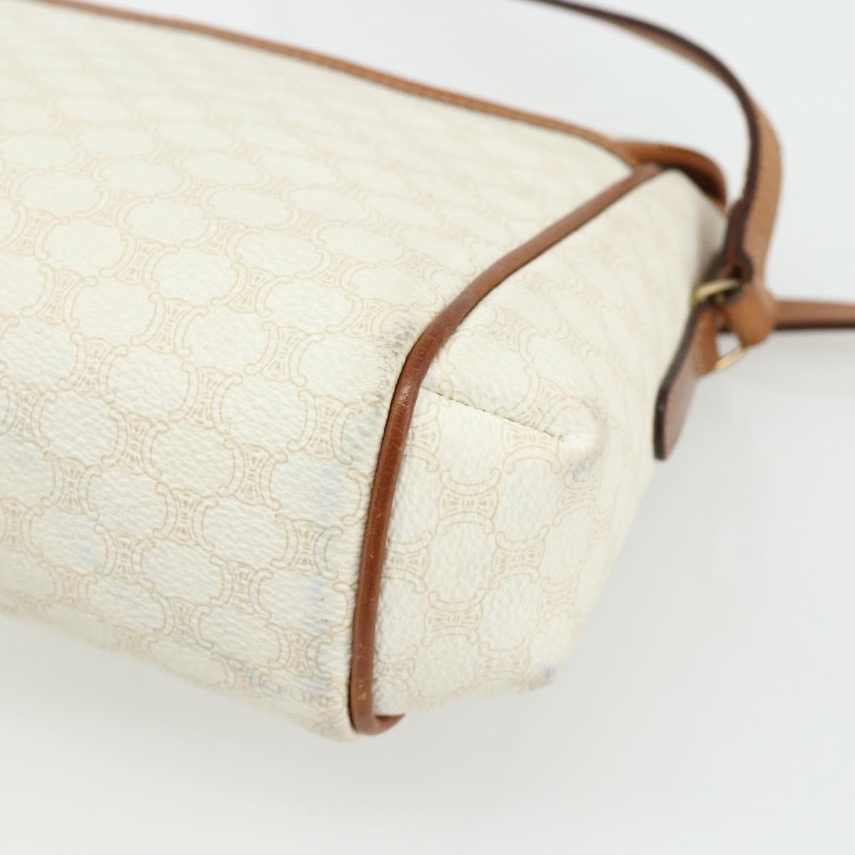 Celine CELINE Macadam Canvas Shoulder Bag PVC Leather White Gold Authentic ep14261