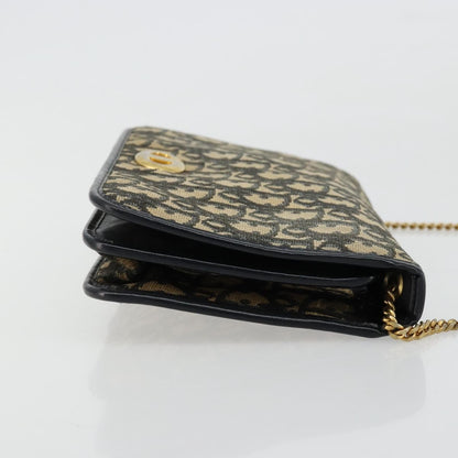 Dior Christian Dior Trotter Canvas Chain Shoulder Bag Navy Gold Authentic fm5340