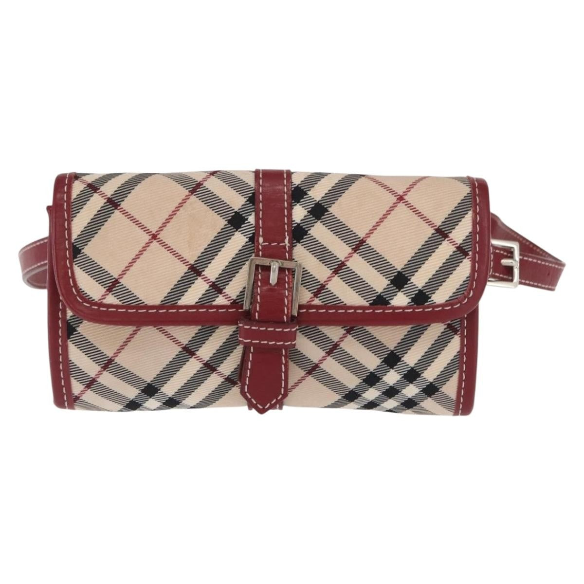Burberry BURBERRY Nova Check Blue Label Waist Bag Canvas 2way Beige Silver Authentic 169117