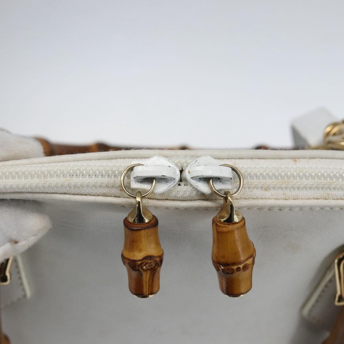 Gucci GUCCI Bamboo Hand Bag Leather White Gold Authentic ki6188