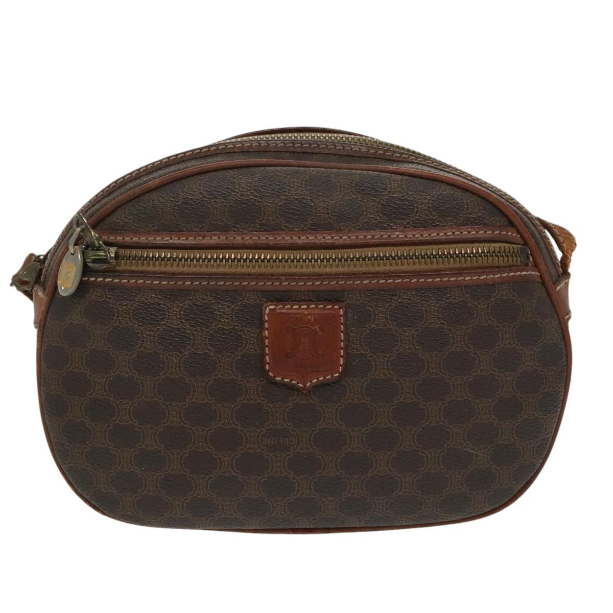Celine CELINE Macadam Canvas Shoulder Bag PVC Leather Brown Gold Authentic bs19763