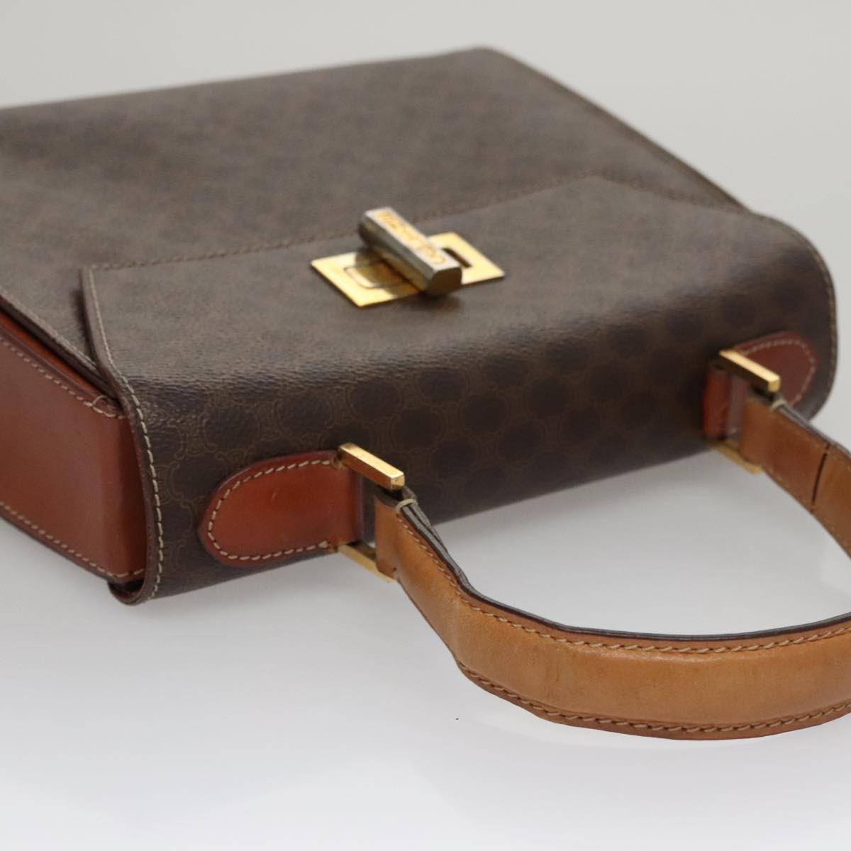 Celine CELINE Macadam Canvas Hand Bag PVC Leather 2way Brown Authentic 111670