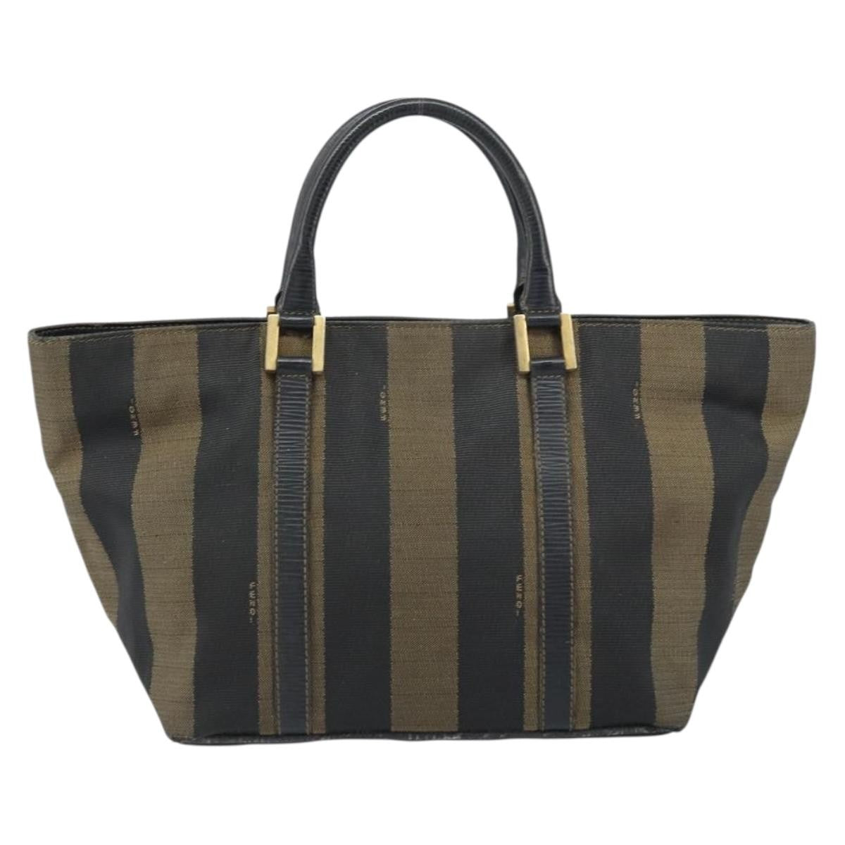 Fendi FENDI Pecan Canvas Hand Bag Black Brown Authentic 158368