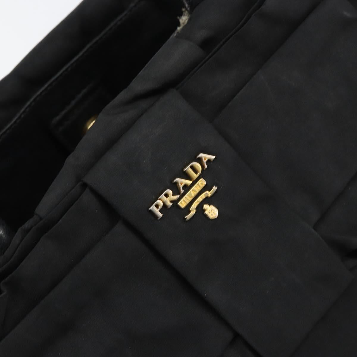 Prada PRADA ribbon Hand Bag Nylon Leather Black Gold Authentic 153236