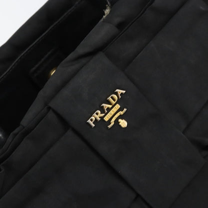 Prada PRADA ribbon Hand Bag Nylon Leather Black Gold Authentic 153236