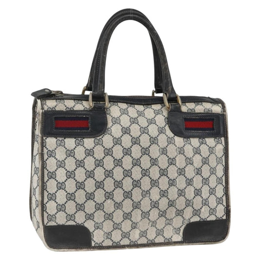 Gucci GUCCI GG Supreme Sherry Line Hand Bag PVC Navy Gold Authentic BSZ273